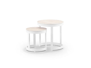 Milos Outdoor Side Table in White / Travertino
