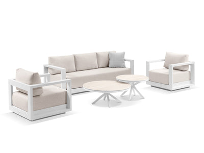 Milos Sofa Set | Outdoor Lounge Setting in White / Pebble / 5 Seater / Adele Coffee Table Set_1