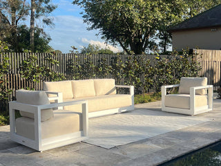 Milos Sofa Set | Outdoor Lounge Setting in White / Pebble / 5 Seater / Adele Coffee Table Set_5