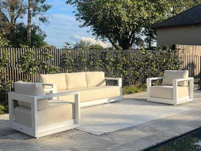Milos Sofa Set | Outdoor Lounge Setting in White / Pebble / 5 Seater / Without Coffee Table_1