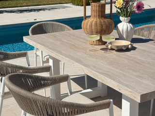 Modena Table & Nivala Chairs | Outdoor Dining Setting in White / Travertino / Biscuit / 7pc 180cm_5