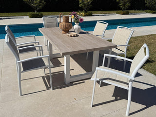 Modena Table & Verde Chairs | Outdoor Dining Setting in White / Travertino / Wheat / 7pc 180cm_1