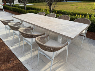 Modena Table & Nivala Chairs | Outdoor Dining Setting in White / Travertino / Biscuit / 9pc 290cm_8