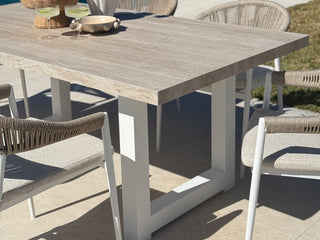 Modena Table & Nivala Chairs | Outdoor Dining Setting in White / Travertino / Biscuit / 9pc 290cm_4