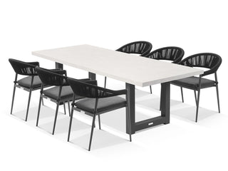Modena Table & Nivala Chairs | Outdoor Dining Setting in Charcoal / Light Grey / Black / 7pc 240cm_1