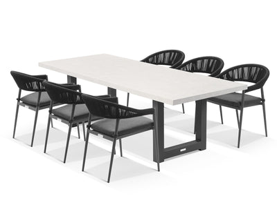 Modena Table & Nivala Chairs | Outdoor Dining Setting in Charcoal / Light Grey / Black / 7pc 240cm_1