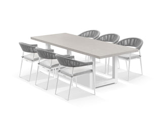 Modena Table & Nivala Chairs | Outdoor Dining Setting in White / Light Grey / Frost Grey / 7pc 240cm_1