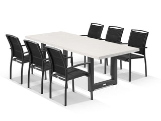 Modena Table & Verde Chairs | Outdoor Dining Setting in Charcoal / Light Grey / Black / 7pc 240cm_1