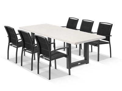 Modena Table & Verde Chairs | Outdoor Dining Setting in Charcoal / Light Grey / Black / 7pc 240cm_1