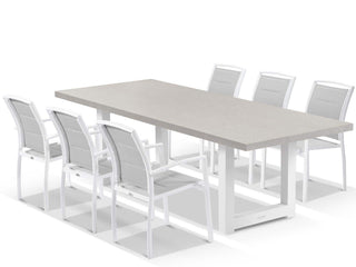 Modena Table & Verde Chairs | Outdoor Dining Setting in White / Light Grey / Grey / 7pc 240cm_1
