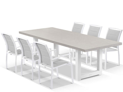 Modena Table & Verde Chairs | Outdoor Dining Setting in White / Light Grey / Grey / 7pc 240cm_1