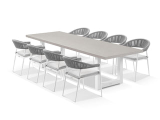 Modena Table & Nivala Chairs | Outdoor Dining Setting in White / Light Grey / Frost Grey / 9pc 290cm_1