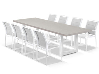 Modena Table & Verde Chairs | Outdoor Dining Setting in White / Light Grey / Grey / 9pc 290cm_1