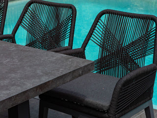 Adele Ceramic Round Table & Serang Chairs | Outdoor Bar Setting in Charcoal / Dark Grey / Black / 3pc 72cm_4