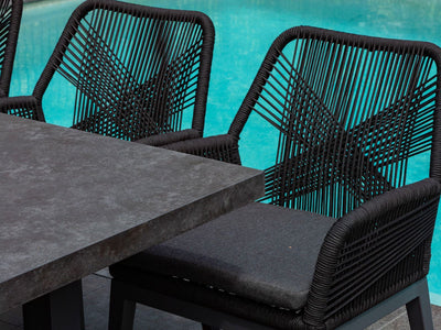 Adele Ceramic Round Table & Serang Chairs | Outdoor Bar Setting in Charcoal / Dark Grey / Black / 3pc 72cm_4