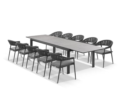 Mona Extension Table & Nivala Chairs | Outdoor Dining Setting in Charcoal / C22 / Black_1