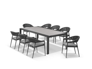 Mona Extension Table & Nivala Chairs | Outdoor Dining Setting in Charcoal / C22 / Black_2