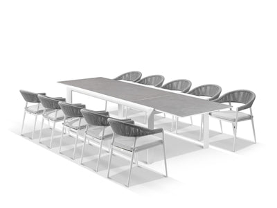 Mona Extension Table & Nivala Chairs | Outdoor Dining Setting in White / C22 / Frost Grey_1