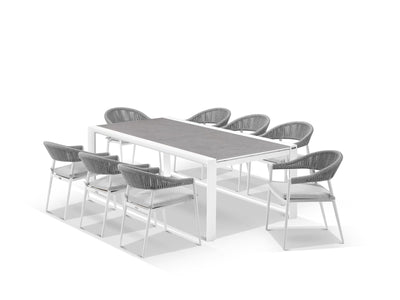 Mona Extension Table & Nivala Chairs | Outdoor Dining Setting in White / C22 / Frost Grey_2