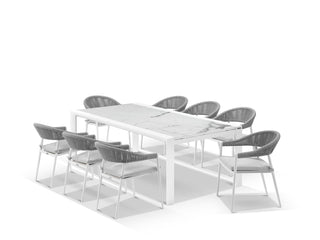 Mona Extension Table & Nivala Chairs | Outdoor Dining Setting in White / C55 / Frost Grey_4