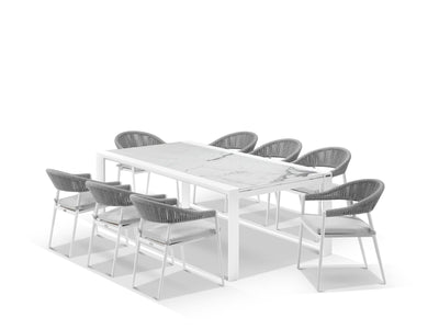 Mona Extension Table & Nivala Chairs | Outdoor Dining Setting in White / C55 / Frost Grey_4