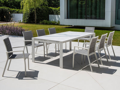 Mona Extension Table & Sevilla Chairs | Outdoor Dining Setting in White / C55 / Light Grey_18