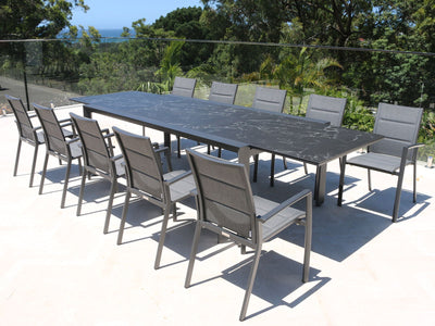 Mona Extension Table & Sevilla Chairs | Outdoor Dining Setting in Charcoal / C57 / Dark Grey_1
