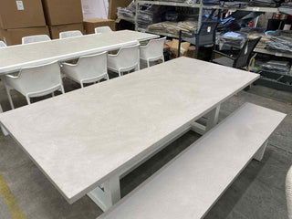 MELB CLEARANCE - Mona Ceramic Extension Table with Geo Bench & Armless Serang Dining Chairs_2