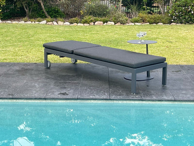 Monarch Outdoor Sunlounge in Charcoal / Coal - flat lay.