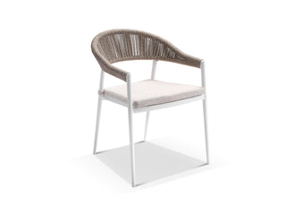 Adele Ceramic Round Table & Nivala Chairs | Outdoor Dining Setting in White / Travertino / Biscuit / 7pc 140cm_2