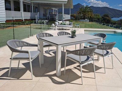 Adele Ceramic Table & Nivala Chairs | Outdoor Dining Setting in White / Light Grey / Frost Grey / 7pc 165cm_1
