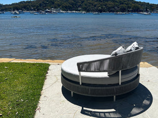 Nivala Outdoor Daybed in White / Light Grey / Grey Chine - lifestyle.