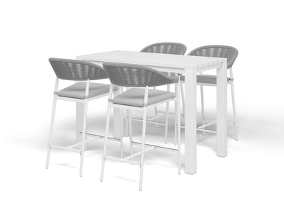 Adele Table & Nivala Chairs | Outdoor Balcony Bar Setting in White / Frost Grey / 5pc 140x63cm_1