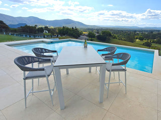 Adele Ceramic Table & Nivala Chairs | Outdoor Bar Setting in White / Light Grey / Frost Grey / 5pc 165x95cm_2