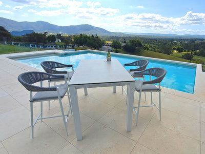 Adele Ceramic Table & Nivala Chairs | Outdoor Bar Setting in White / Light Grey / Frost Grey / 5pc 165x95cm_2