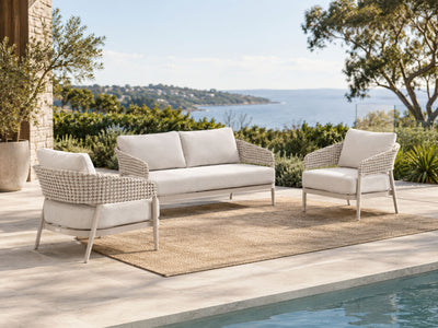 Noosa Sofa Set | Outdoor Lounge Setting in Dune / Drift / Vanilla / Without Coffee Table 1