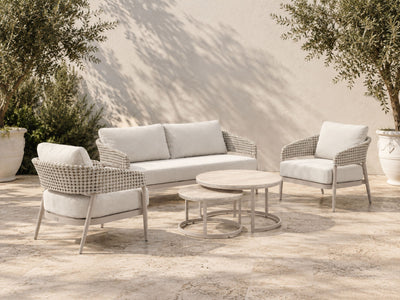 Noosa Sofa Set | Outdoor Lounge Setting in Dune / Drift / Vanilla / Milos Coffee Table 1