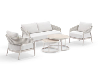 Noosa Sofa Set | Outdoor Lounge Setting in Dune / Drift / Vanilla / Milos Coffee Table