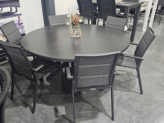 FLOORSTOCK SALE - Adele Round Ceramic Table with Sevilla Padded Chairs 7pc Outdoor Dining Setting_1