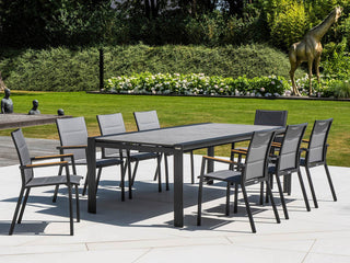 Mona Ceramic Extension Table with Sevilla Teak Arm Chairs -11pc Outdoor Dining Setting_8