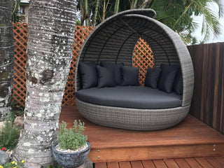 Lotus Outdoor Daybed in Moonscape / Canvas Coal - back view 3.