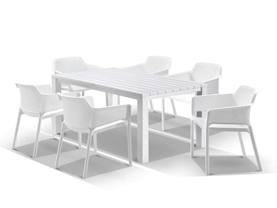 Adele Table & Bailey Chairs | Outdoor Dining Setting in White / 7pc 165cm_1