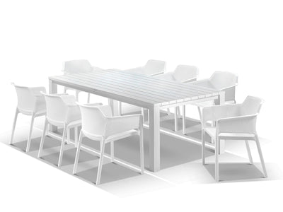 Adele Table & Bailey Chairs | Outdoor Dining Setting in White / 9pc 220cm_1