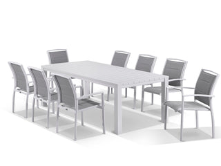 Adele Table & Verde Chairs | Outdoor Dining Setting in White / 9pc 220cm_1