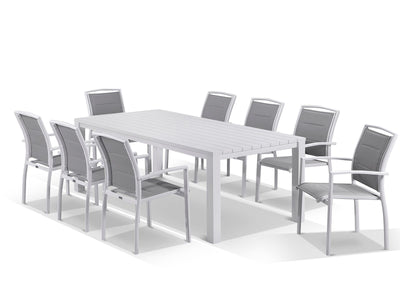 Adele Table & Verde Chairs | Outdoor Dining Setting in White / 9pc 220cm_1