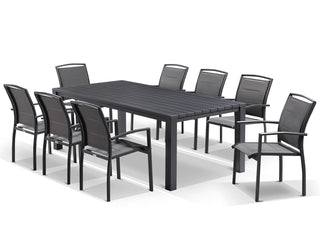 Adele Table & Verde Chairs | Outdoor Dining Setting in Charcoal / 9pc 220cm_1