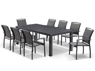 Adele Table & Verde Chairs | Outdoor Dining Setting in Charcoal / 9pc 220cm_1