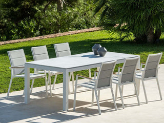 Sevilla Teak Arm Outdoor Dining Chair in White 5.