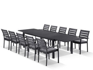 Bronte Extension Table & Twain Chairs | Outdoor Dining Setting in Charcoal / Cinder / 11pc 320cm_1