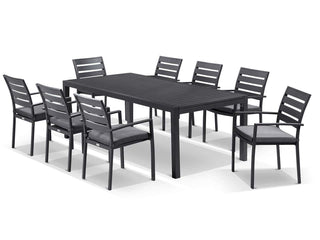 Bronte Extension Table & Twain Chairs | Outdoor Dining Setting in Charcoal / Cinder / 11pc 320cm_4